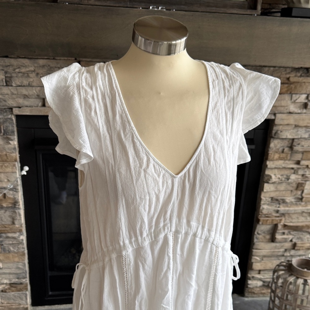Bordeaux White Maxi Dress with Ruffle Sleeves - Picture 3 of 15